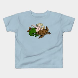 Vintage Mermaid Swimming With Sea Turtle Kids T-Shirt